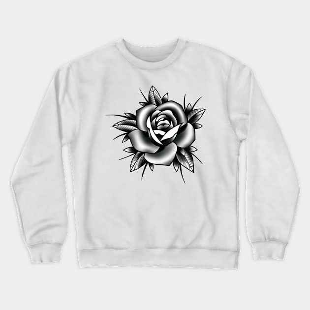 Traditional Rose Black and Grey Tattoo style design Crewneck Sweatshirt by susyrdesign